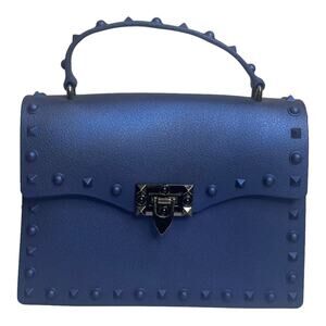 Blue vegan studded crossbody bag